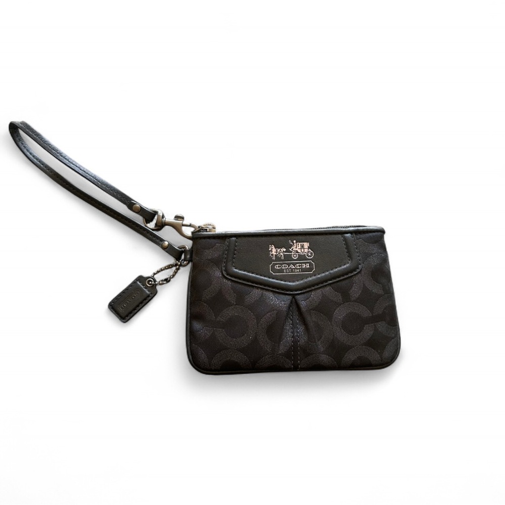 Coach Madison Black Wristlet with Purple Lining
